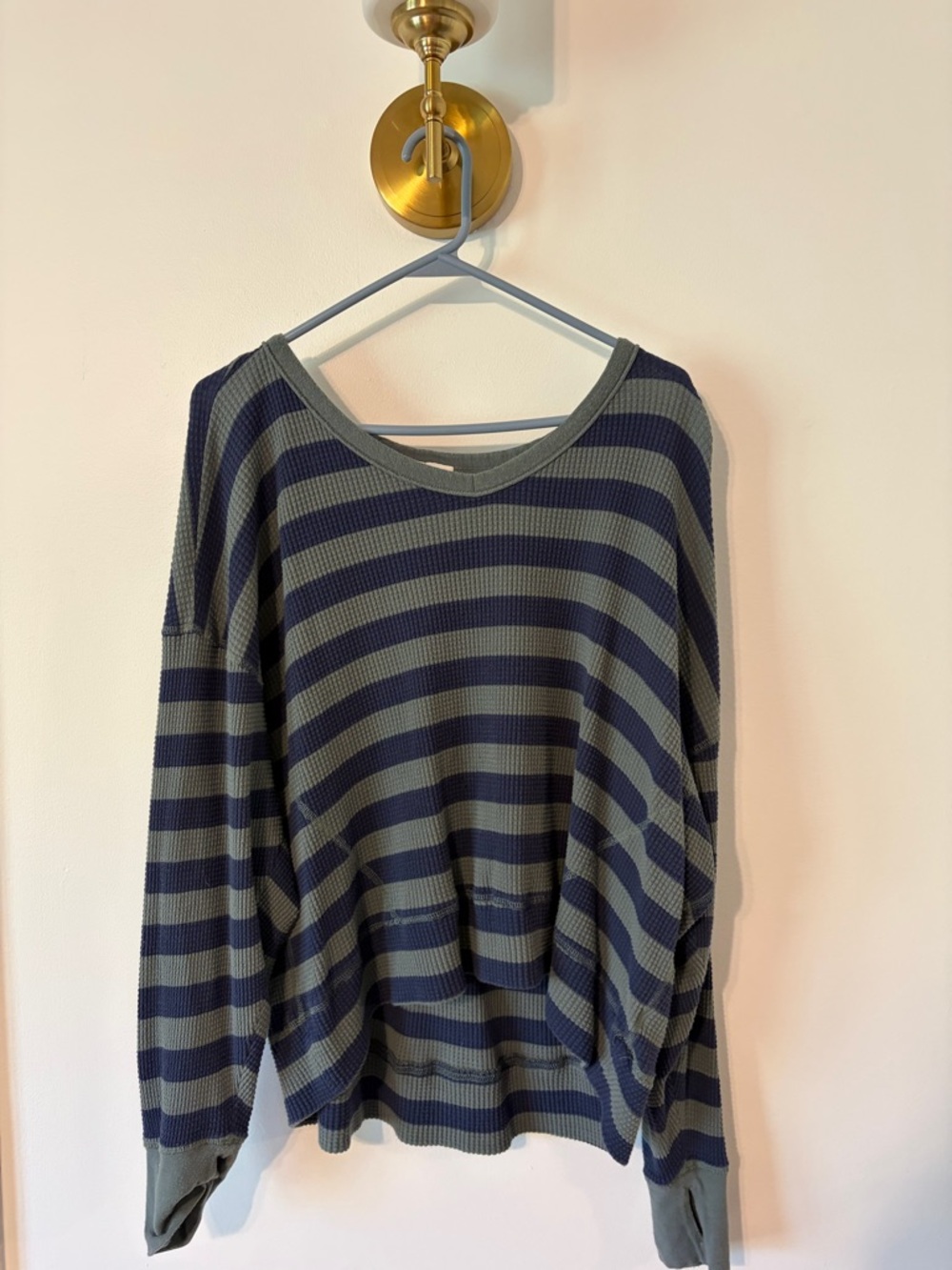 aerie Striped Waffle Knit Top - Navy & Green